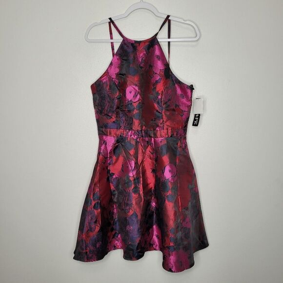 Xscape Fit Flare Mini Dress Black Red Pink Floral Metallic Cocktail Homecoming - Picture 2 of 7